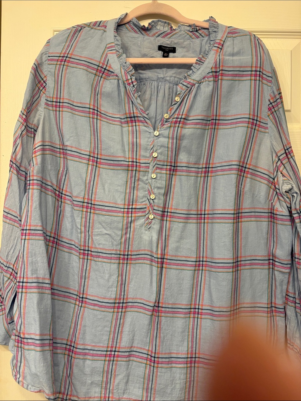 Talbots Light Blue Plaid Henley Button-Front Shirt